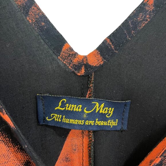 Luna May Handmade Black & Orange Abstract Print Rayon V-Neck Mini Dress Size S - Picture 3 of 8